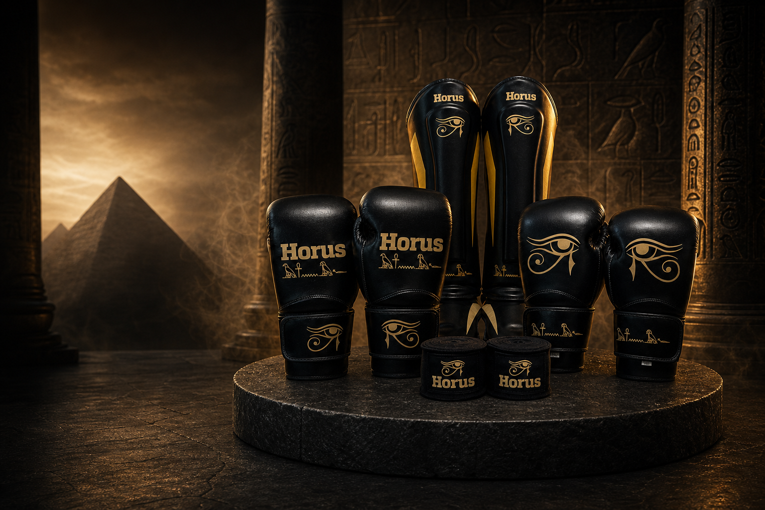 Horus World Sortiment auf einem schwarzen Steinsockel