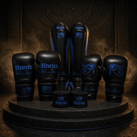 Collector Expert Set in Anubis-Blau mit Handschuhen, Schienbeinschonern und Bandagen