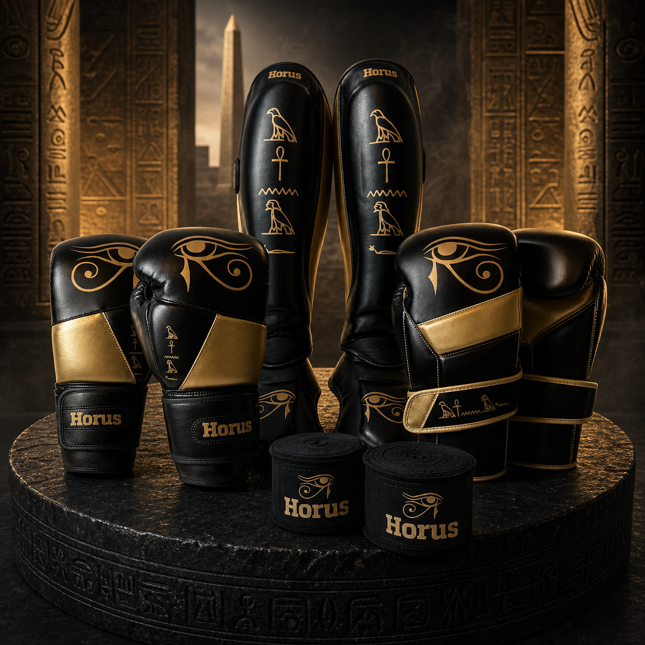 Collector Pharao Bundle in Gold mit Handschuhen, Schienbeinschonern und Bandagen