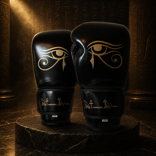 Expert Big-Logo Handschuhe in Gold vor dunkler Tempelarchitektur